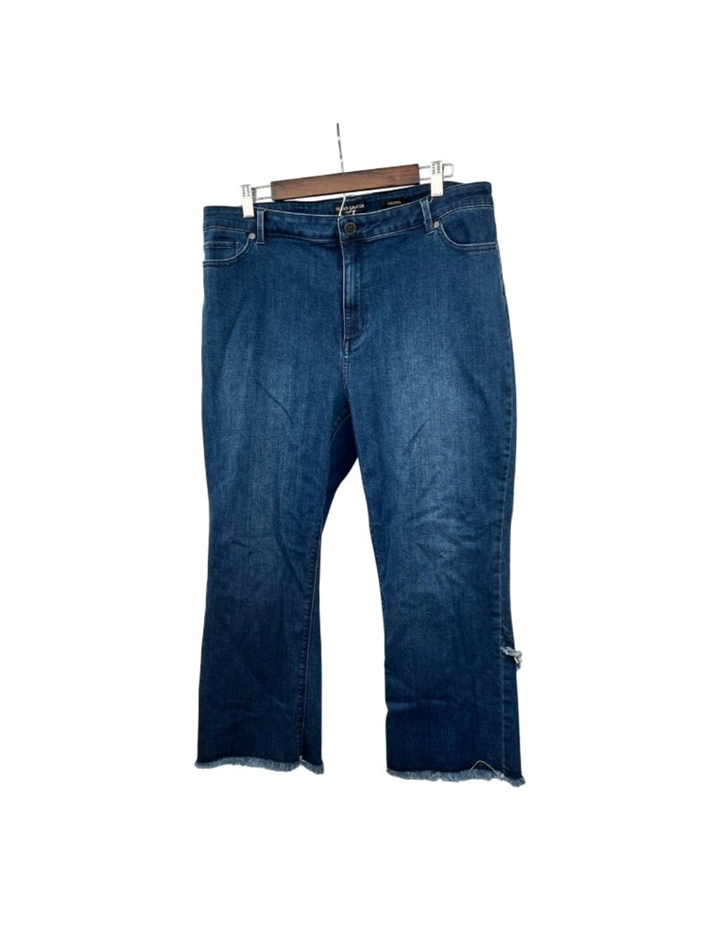 Susan Graver Womens Cropped Jeans High Rise Blue Frayed Cuff Size 18W